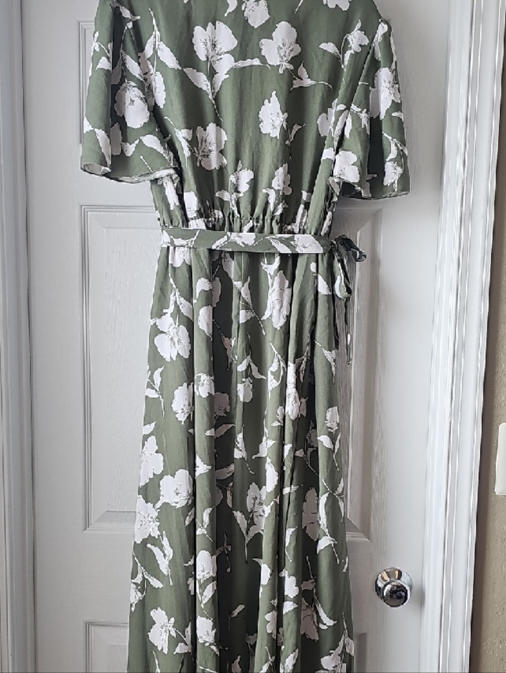 BloomChic Olive and White Floral Wrap Maxi Dress - Picture 3 of 4